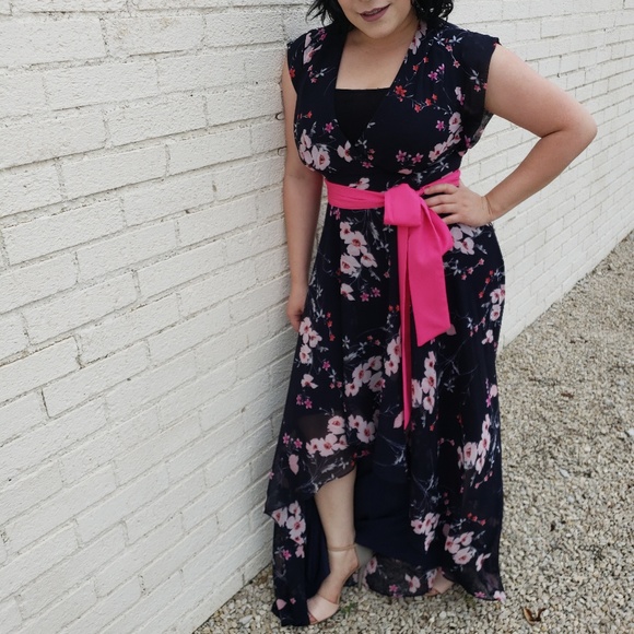 eliza j high low wrap dress